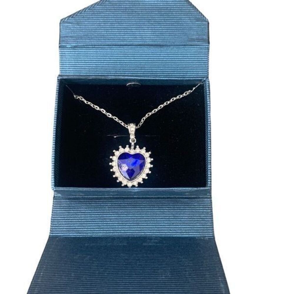 Titanic Inspired Blue Heart Pendant Necklace with Swarovski Crystals in Gift Box